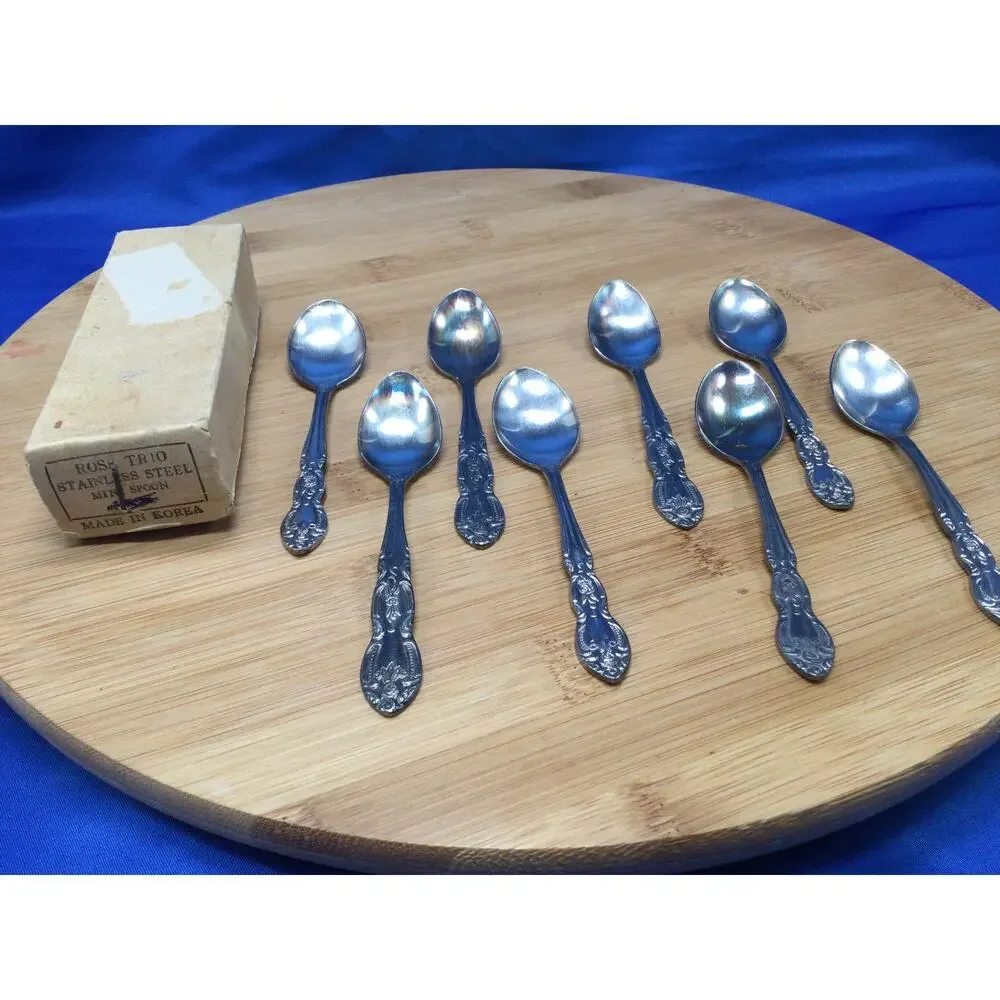 Accord Rose Trio Stainless Steel Sugar Spoon Set of 8 in box